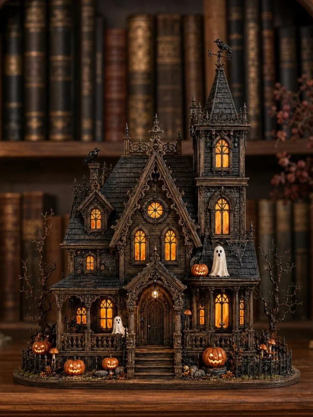 Haunted House Wooden Block, Gothic Halloween Mansion Shelf Decor
